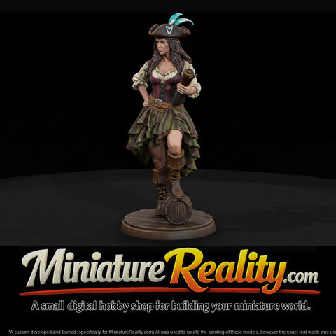 Female Pirate with Spyglass and Barrel