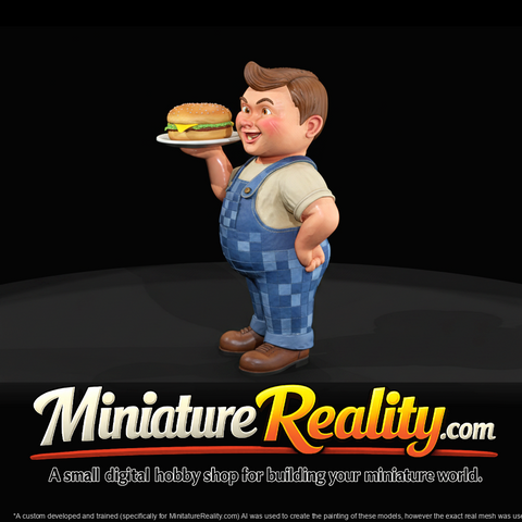 Cheerful Diner Server with Burger miniature, three-quarter view
