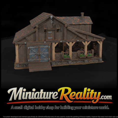 Wild West Fort Quartermaster Storehouse miniature, three-quarter view