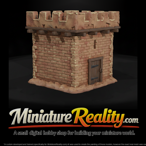 Wild West Fort Adobe Watchtower miniature, three-quarter view