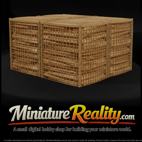 Modern Desert Hesco Stockpile miniature, three-quarter view