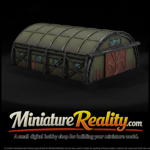 WWII England T2 Steel Hangar miniature, three-quarter view