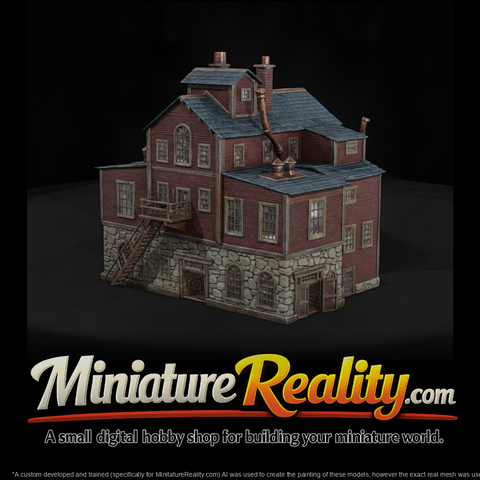 Old Industrial Building miniature, three-quarter view