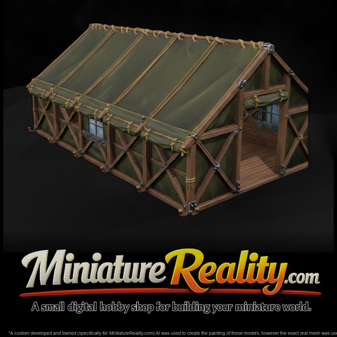 WWII Pacific Field Hospital Tent miniature, three-quarter view
