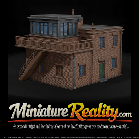 WWII England Airfield Control Tower miniature, three-quarter view