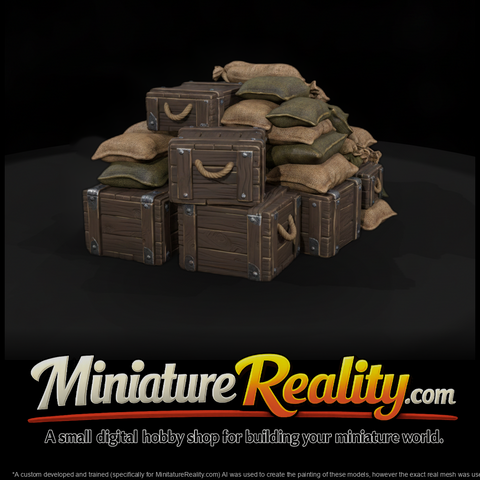 Civil War Crate Sack Pile miniature, three-quarter view
