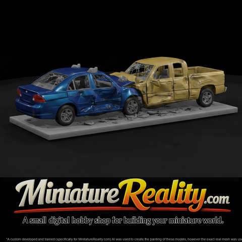 Sedan and Pickup Sideswipe Crash Scene