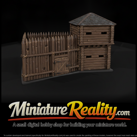 Wild West Fort Stockade Corner Blockhouse miniature, three-quarter view