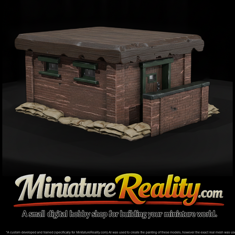 WWII England Brick Air Raid Shelter miniature, three-quarter view