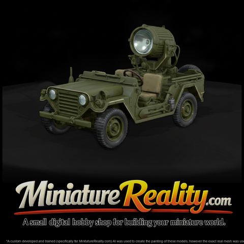 Vietnam Searchlight Jeep miniature, three-quarter view