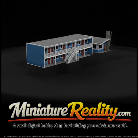 Model Two Story Motel, three-quarter view