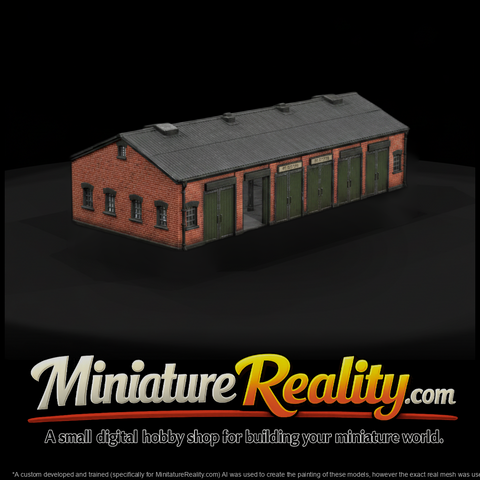 WWII England Mt Vehicle Shed miniature, three-quarter view