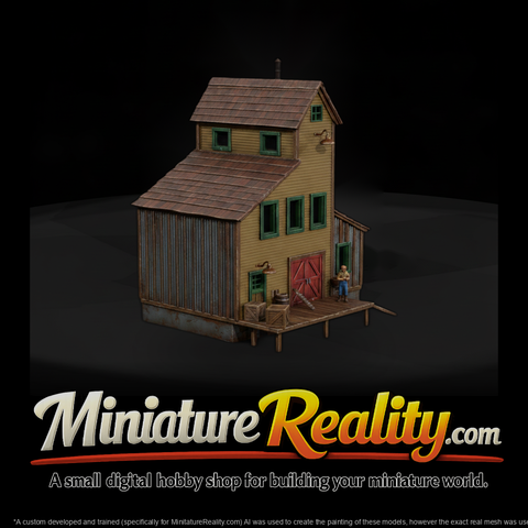 Rustic Industrial Building miniature, three-quarter view