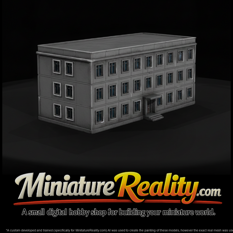 1980s Cold War Concrete Barracks Block miniature, three-quarter view