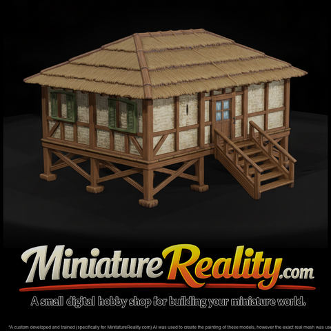 WWII Pacific Tropical Barracks Hut miniature, three-quarter view