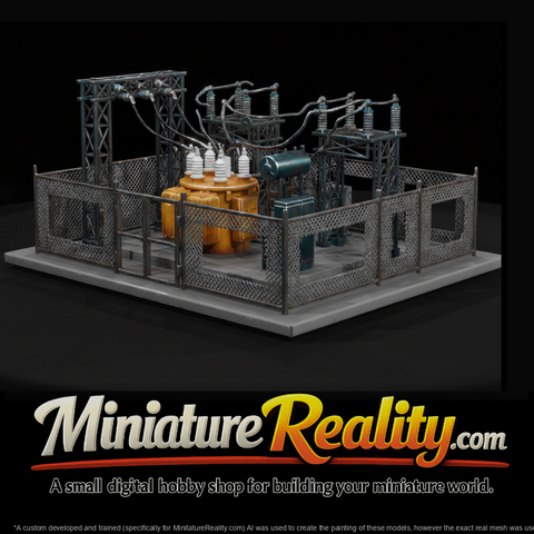 Fenced Electrical Substation with Transformer