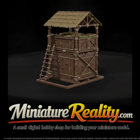 WWII Pacific Palm Log Observation Tower miniature, three-quarter view