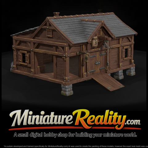 Wild West Fort Grain Forage Store miniature, three-quarter view