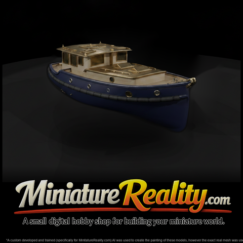 Motorboat on Land miniature, three-quarter view