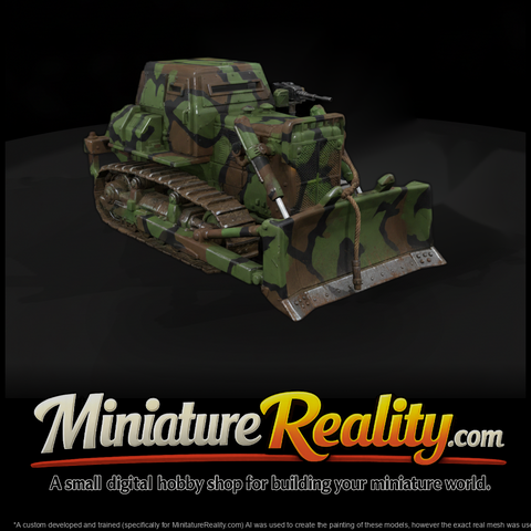 WWII Pacific Bulldozer miniature, three-quarter view