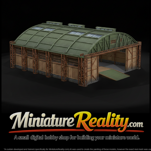 WWII Pacific Seaplane Hangar miniature, three-quarter view
