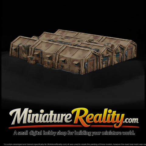 Modern Desert Tent City Row miniature, three-quarter view