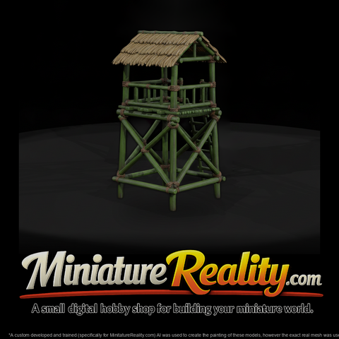 WWII Pacific Palm Log Observation Tower miniature, three-quarter view