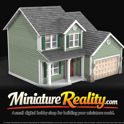 Two-Story Suburban House with Two-Car Garage (2000s) miniature, three-quarter view