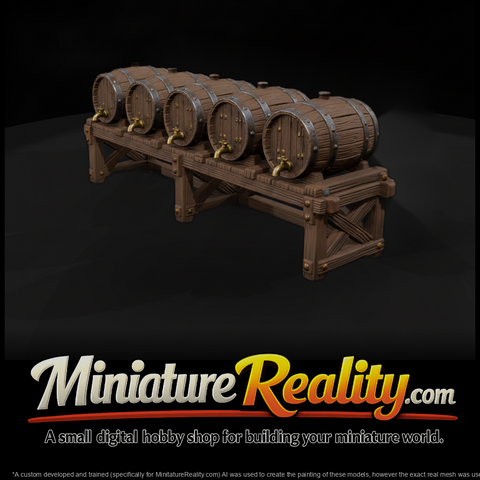 Wild West Fort Water Barrel Row miniature, three-quarter view
