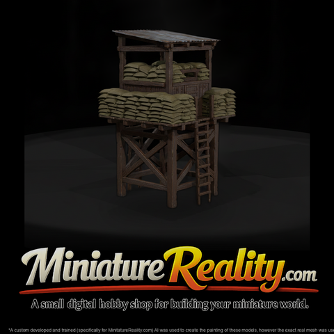 Vietnam Sandbag Sniper Tower miniature, three-quarter view