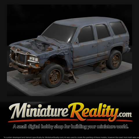 Half-Stripped SUV with Mismatched Front