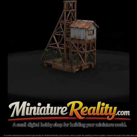 Old Mining Headframe Building miniature, three-quarter view