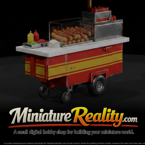 Classic Hot Dog Cart miniature, three-quarter view