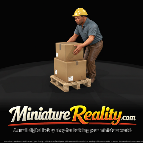 warehouse worker with pallet and stacked boxes (estimated)