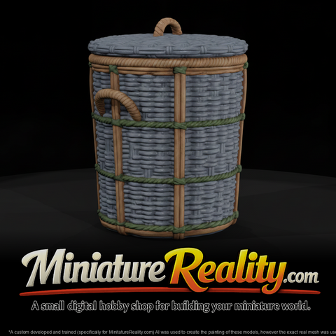 Woven Wicker Laundry Hamper miniature, three-quarter view
