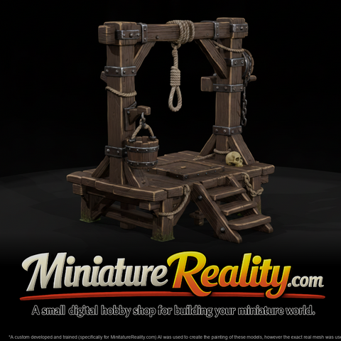 Wooden Gallows with Noose miniature, three-quarter view