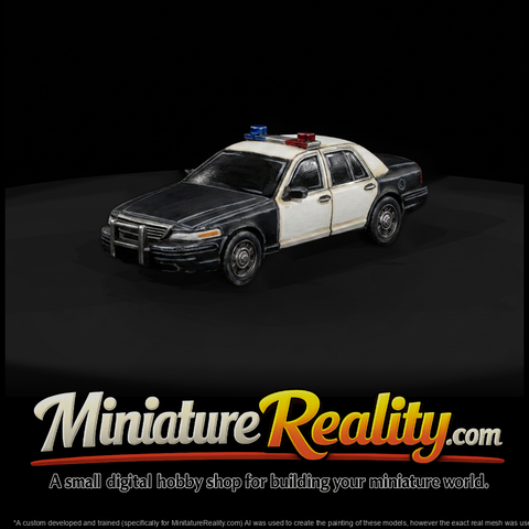 Police Sedan - Untextured miniature, three-quarter view
