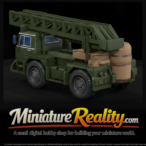 Low Poly Untextured Mobile Crane Truck miniature, three-quarter view