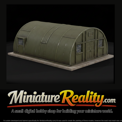 WWII Pacific Quonset Hut miniature, three-quarter view