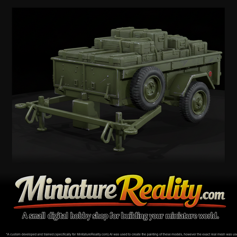 WWII Pacific Cargo Trailer miniature, three-quarter view