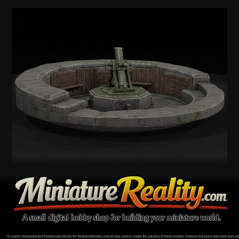 WWII England Spigot Mortar Emplacement miniature, three-quarter view