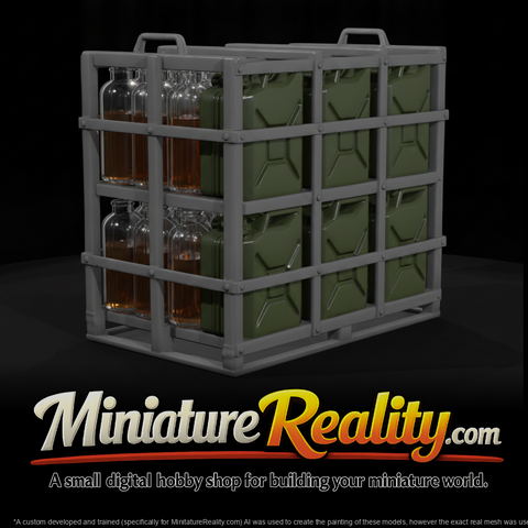WWII Jerrycan and Bottle Supply Rack miniature, three-quarter view