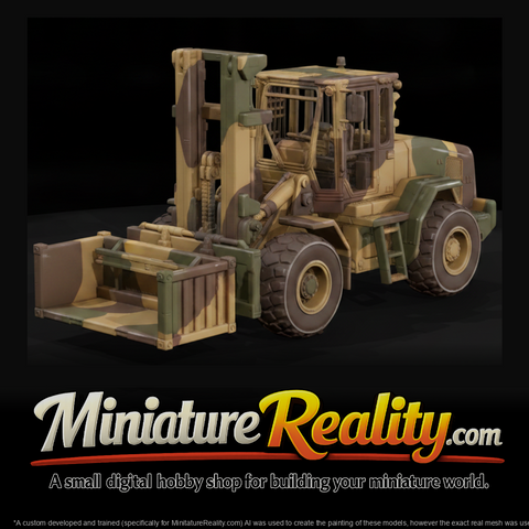 Modern Desert Cargo Forklift miniature, three-quarter view