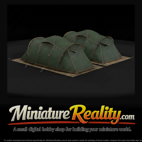 Miniature Camping Tents — 3D Printable Set, three-quarter view