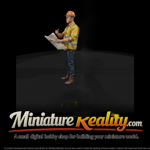 Modern Construction Engineer Figure — Hard Hat & Plans