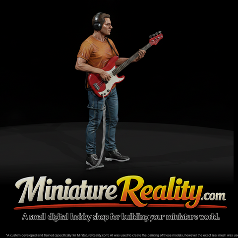 Studio Session Bassist with Headphones miniature, three-quarter view
