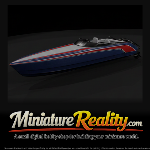 Racing Speedboat Miniature — 3D Printable, three-quarter view