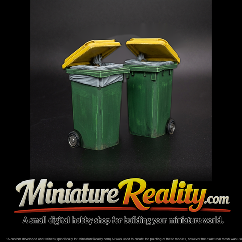 realistic worn plastic wheeled recycling bins YmhoM6JP