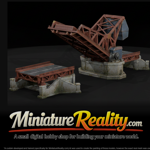 Bridge Bascule Drawbridge miniature, three-quarter view