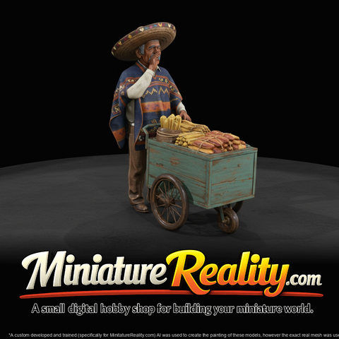 Mexican Street Vendor with Push Cart miniature, three-quarter view